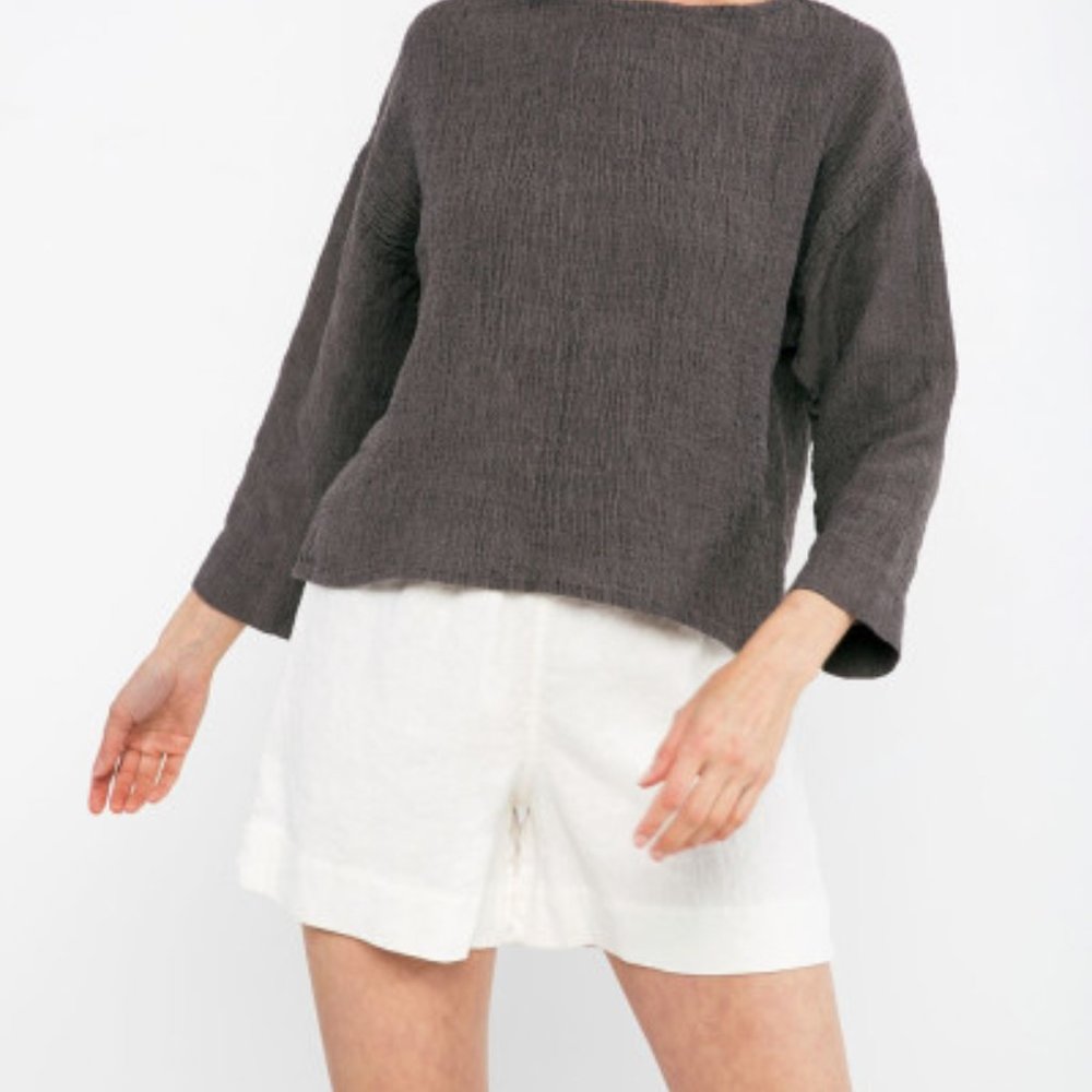 Elizabeth Suzann Lara Top in Charcoal Linen Gauze - Size Small